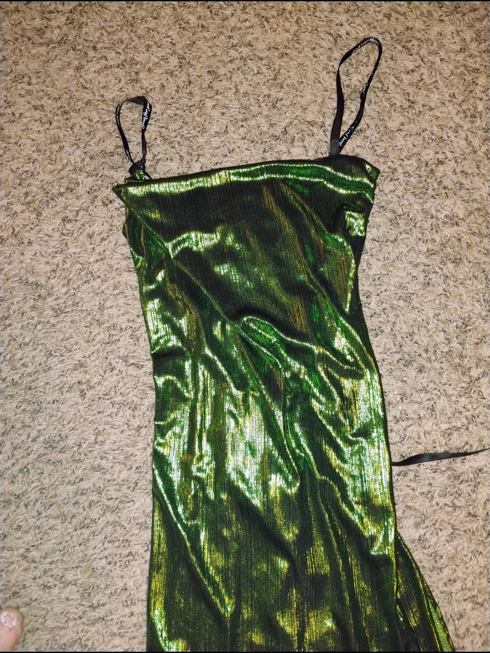 SHEIN Iridescent Green Metallic Mini Slip Dress